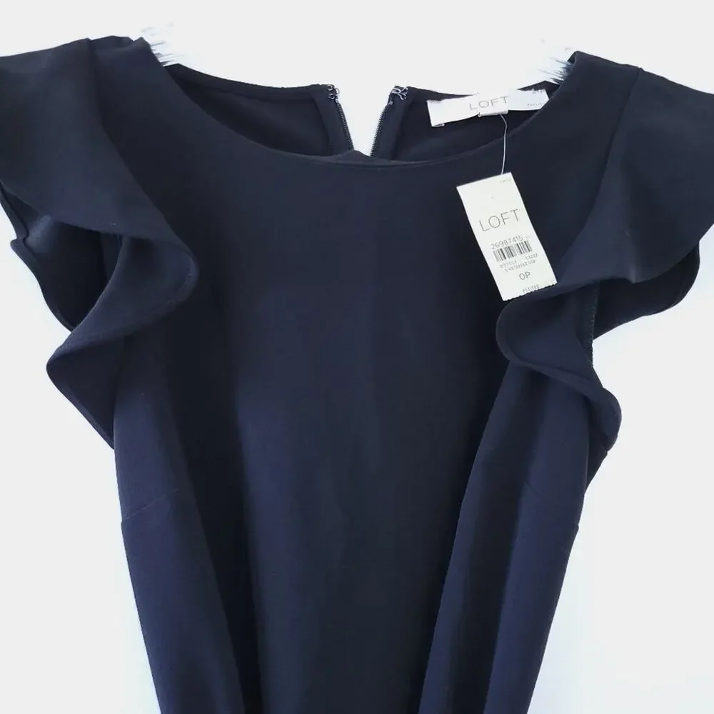 NEW Loft Dress Black Size 0P Short Sleeve, Ruffle, Front Tie Career Casual Dress - Picture 4 of 6